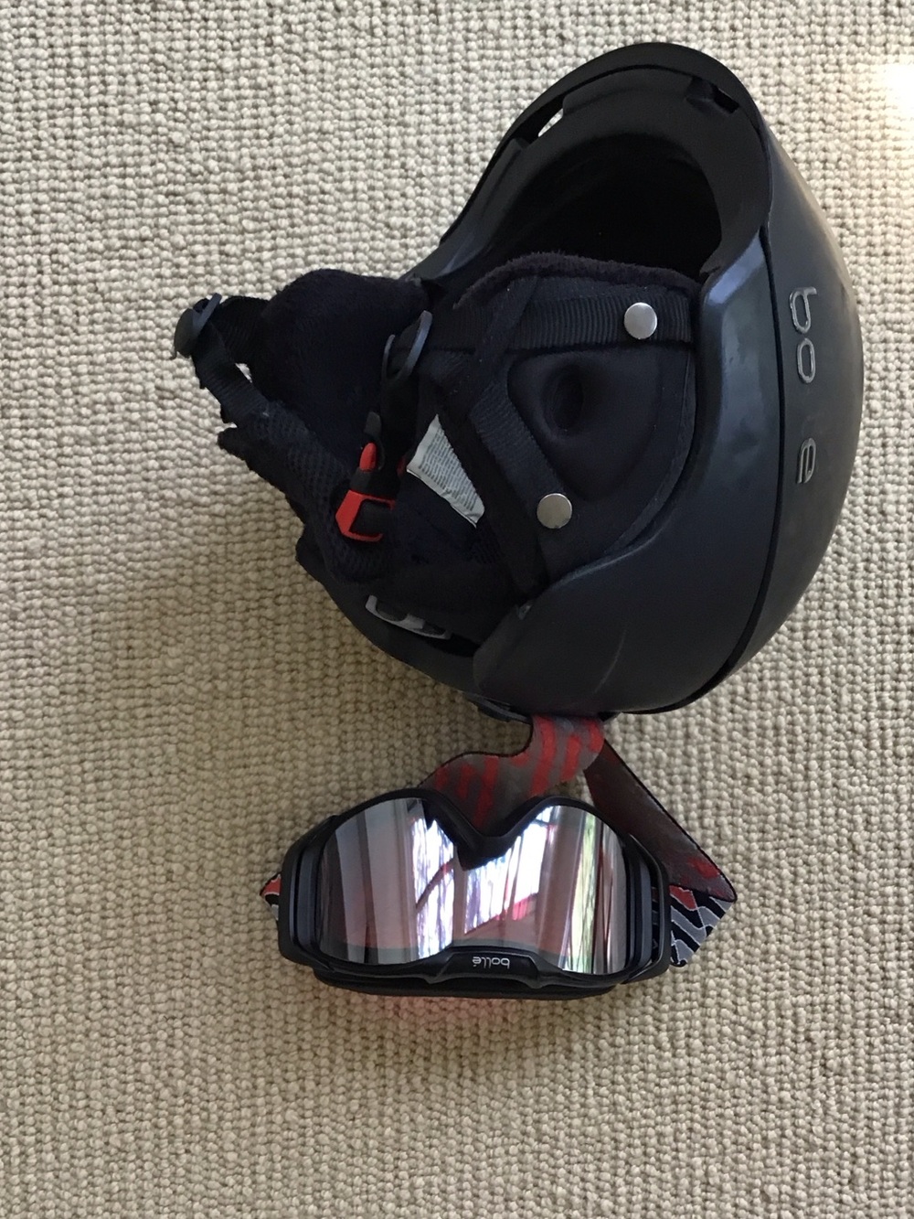 bolle Black Helmet with Mirrored Snow Goggles